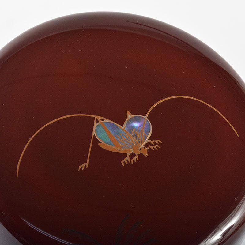 茶道具　加賀蒔絵師　竹内幸斎作　螺鈿装飾　鈴虫蒔絵　平棗　共箱　V　R6957