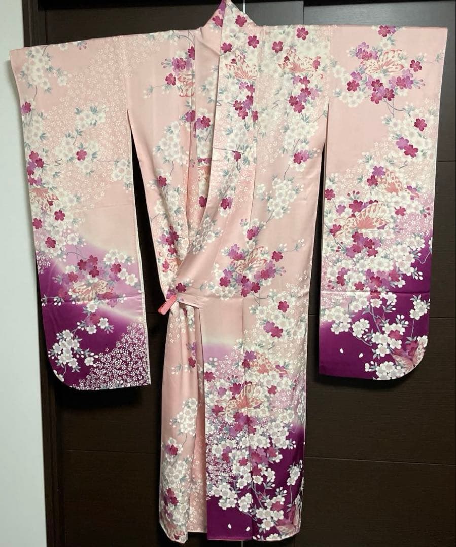 振袖 桜 蝶 ピンク 友禅 やまと誂え リメイクにも