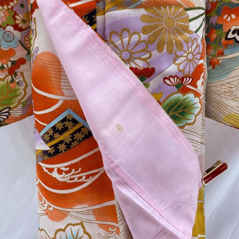 508ag11◎七五三 七歳 女児 アンティーク着物&丸帯 総柄 レトロ 白◎