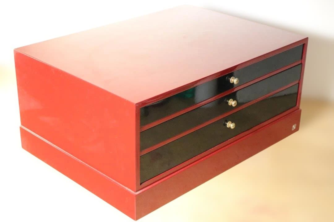 漆 島安 木製 レターケース 3段 引出し 書類ケース 卓上収納 工芸品