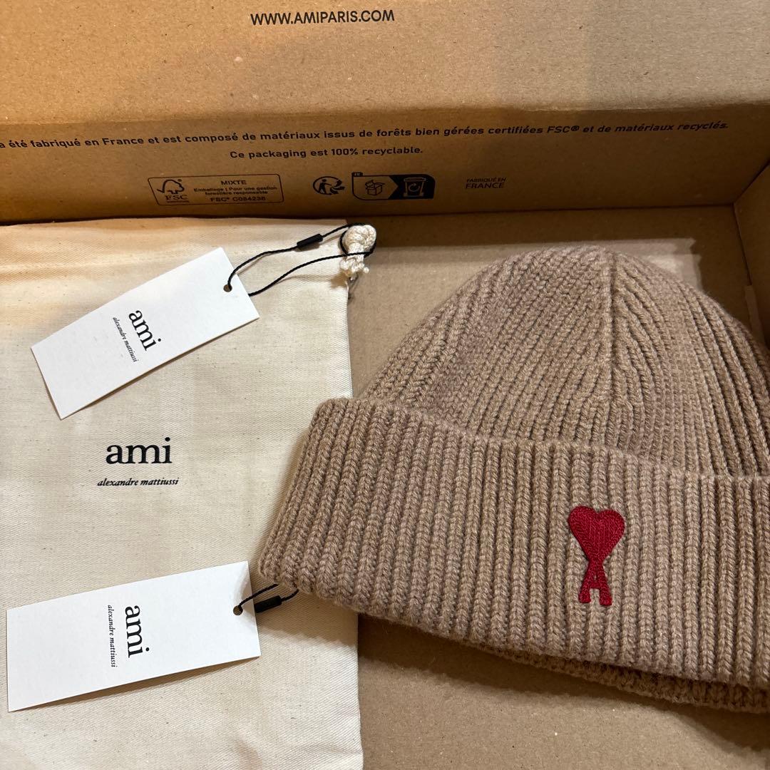 18500⇨15500円 ami ベージュ ニット帽 ハート刺繍 Ami De Coeur