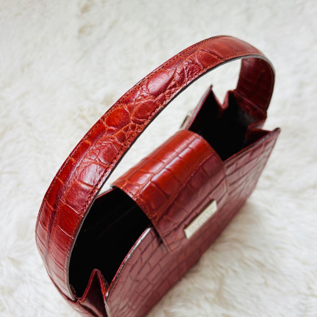 ガラバーニ　クロコダイル　ハンドバッグ　silverプレート　ブラウン　本革