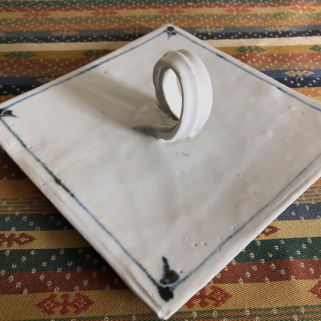 値下げ】 水差 染付 河本五郎 染付四方水差 茶道具 瀬戸 河本礫