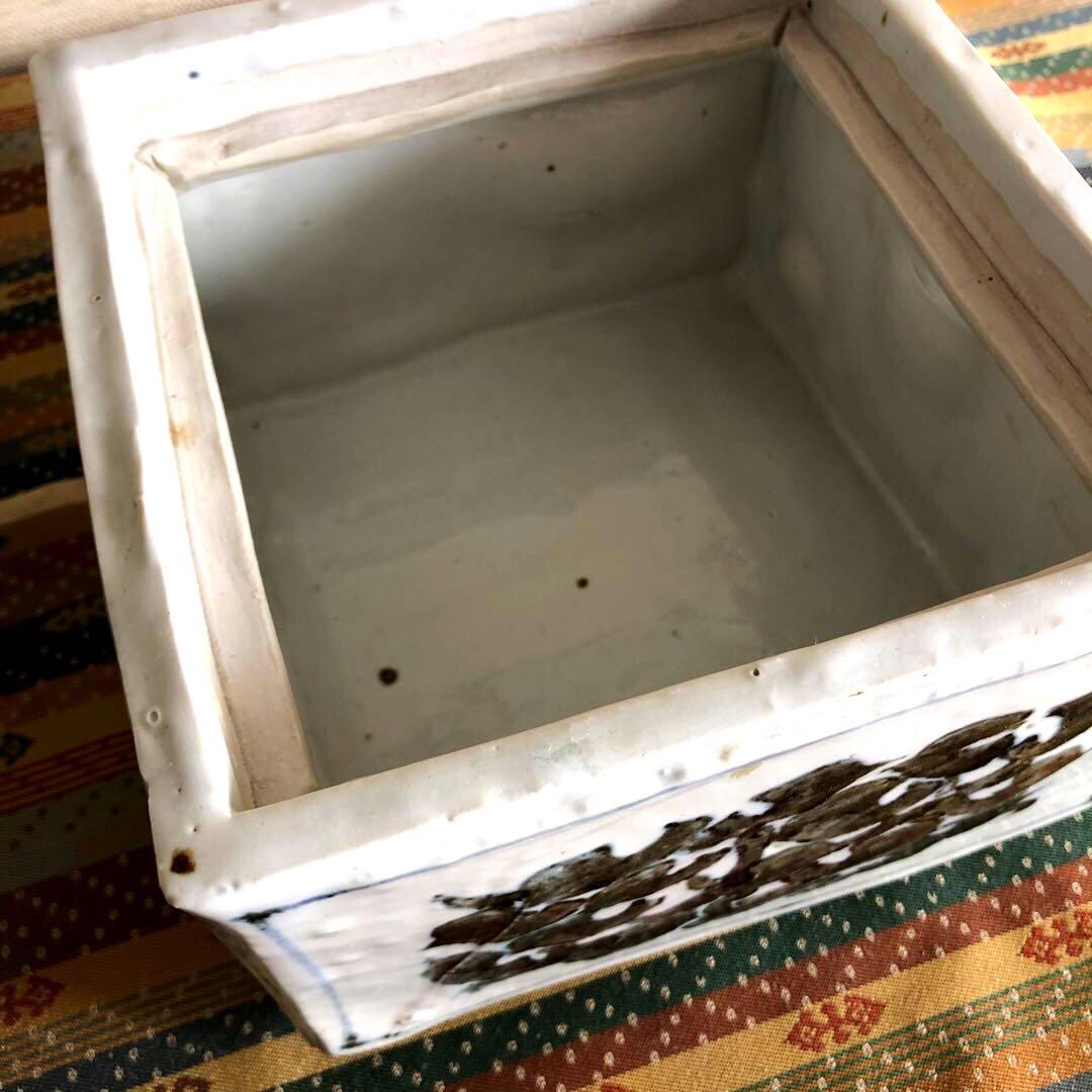 値下げ】 水差 染付 河本五郎 染付四方水差 茶道具 瀬戸 河本礫