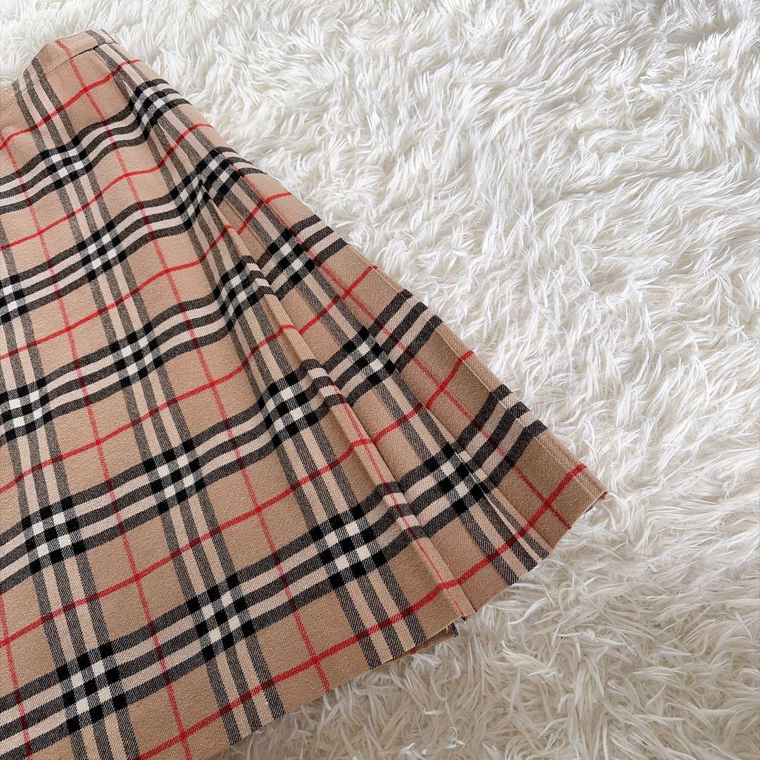 美品✨【バーバリーズ】ウール100%巻きプリーツスカート ノバチェック ベージュ