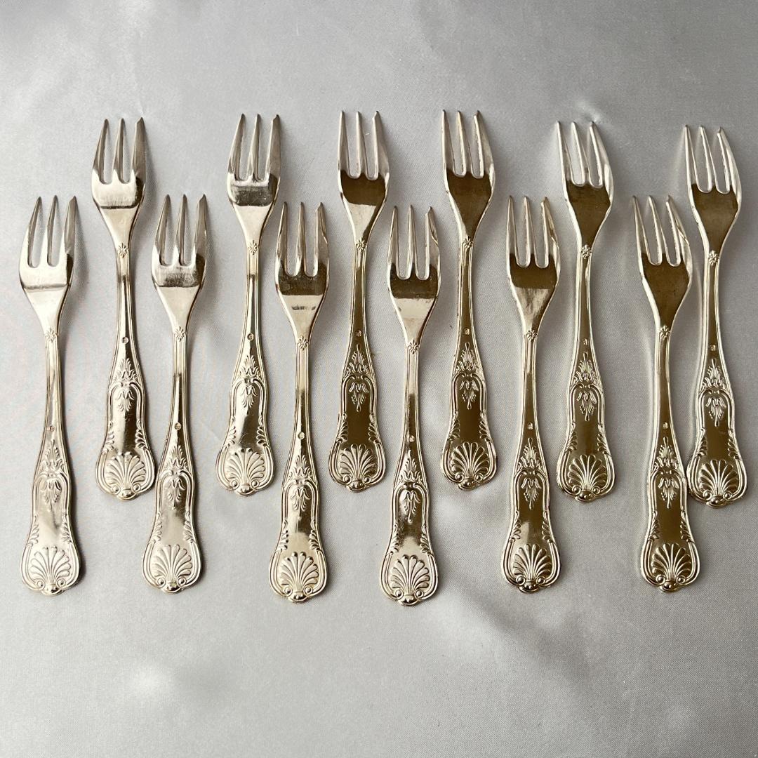 【英国】 キングスパターン ケーキフォーク 12本 【シルバープレート】