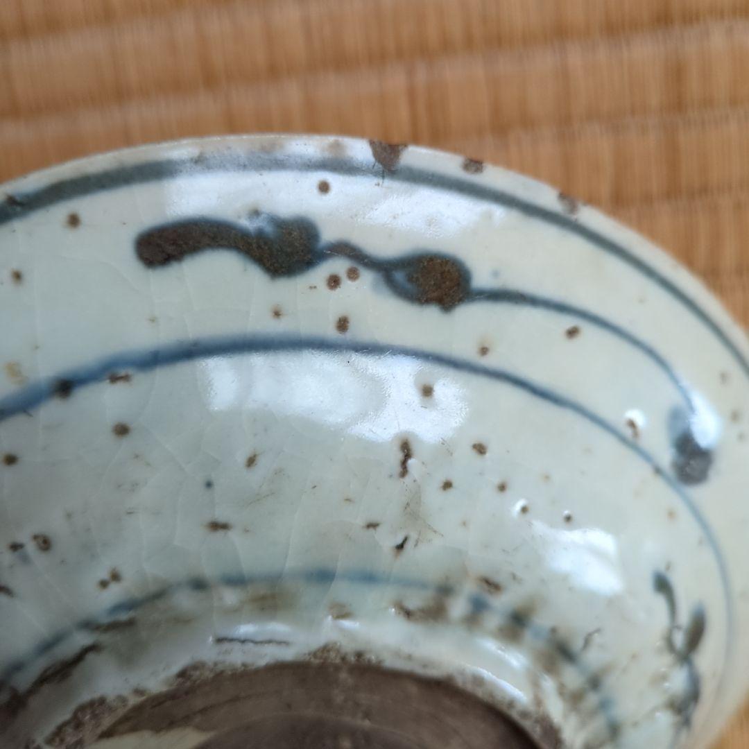 青い花と動物の陶器平皿 呉須手 皿 骨董品 古美術