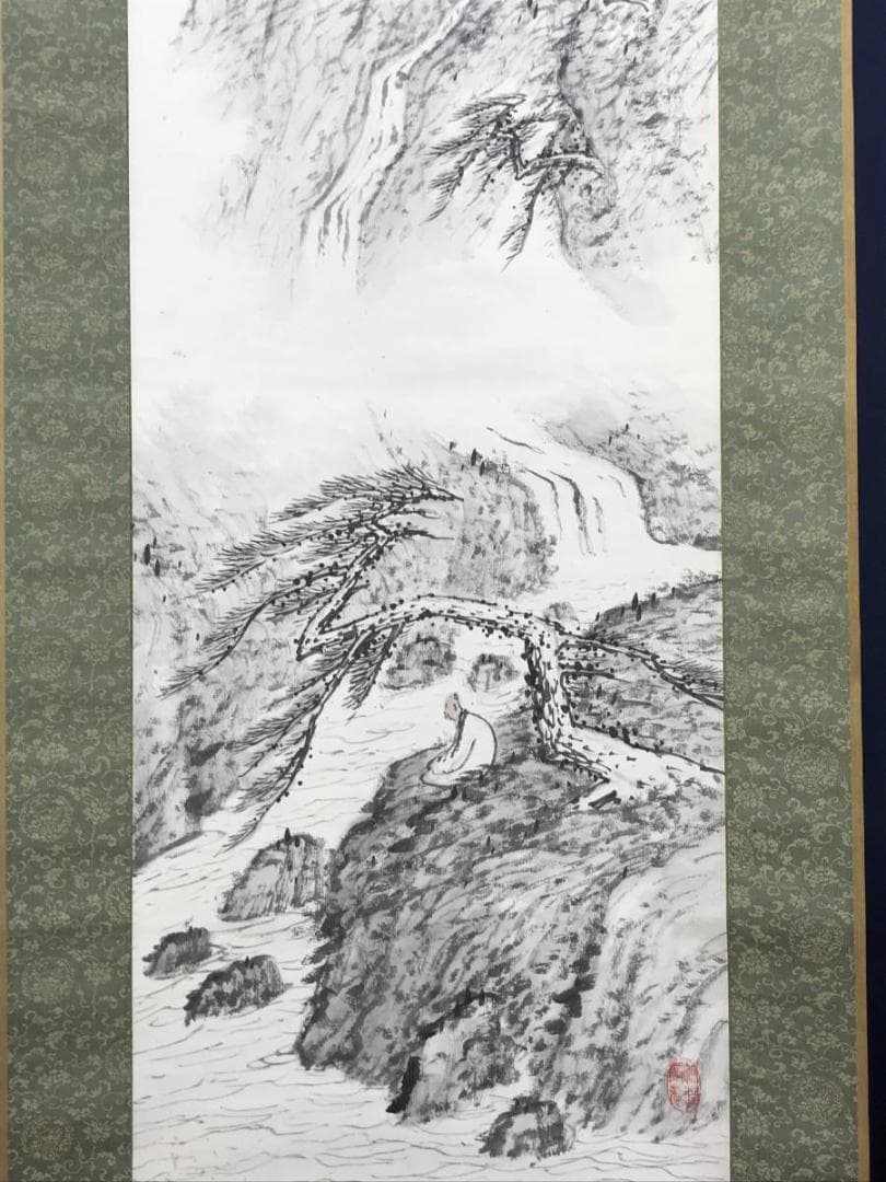 真作】小川鴻城/観山聴泉図/山水図/人物図/掛軸/名家伝来/AD-