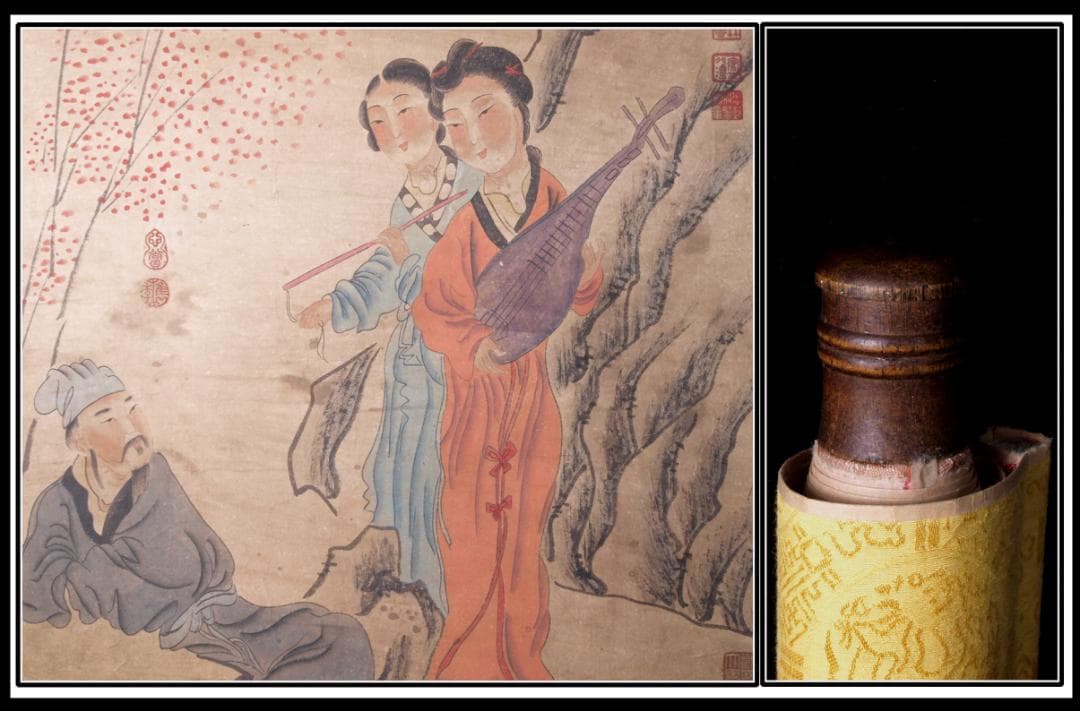 中国清時代掛け軸 趙令譲肉筆水彩絵 骨董品 唐物 AK956A12-3