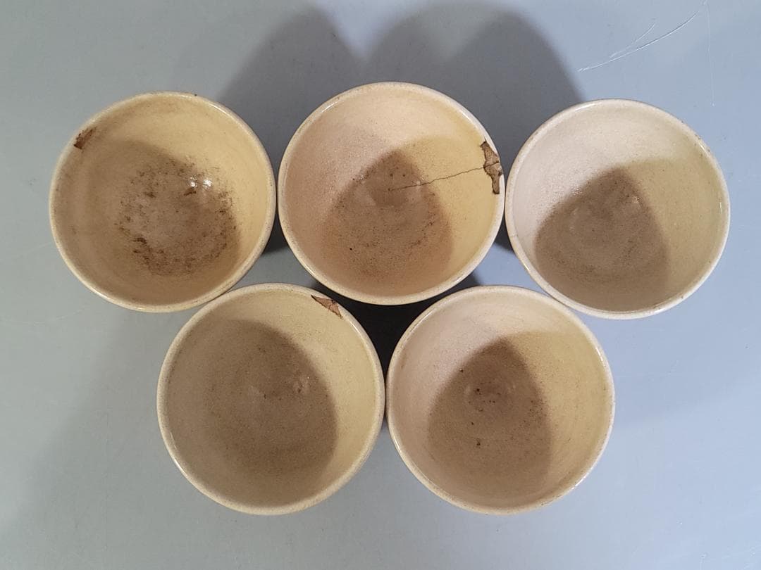 古清水 岩倉山 煎茶碗 五客 時代物 在銘 DT564