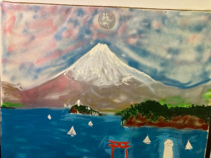 幻想絵画、空飛ぶ画家糸川裕志の富士山曼荼羅図、油絵F100号油絵 新着