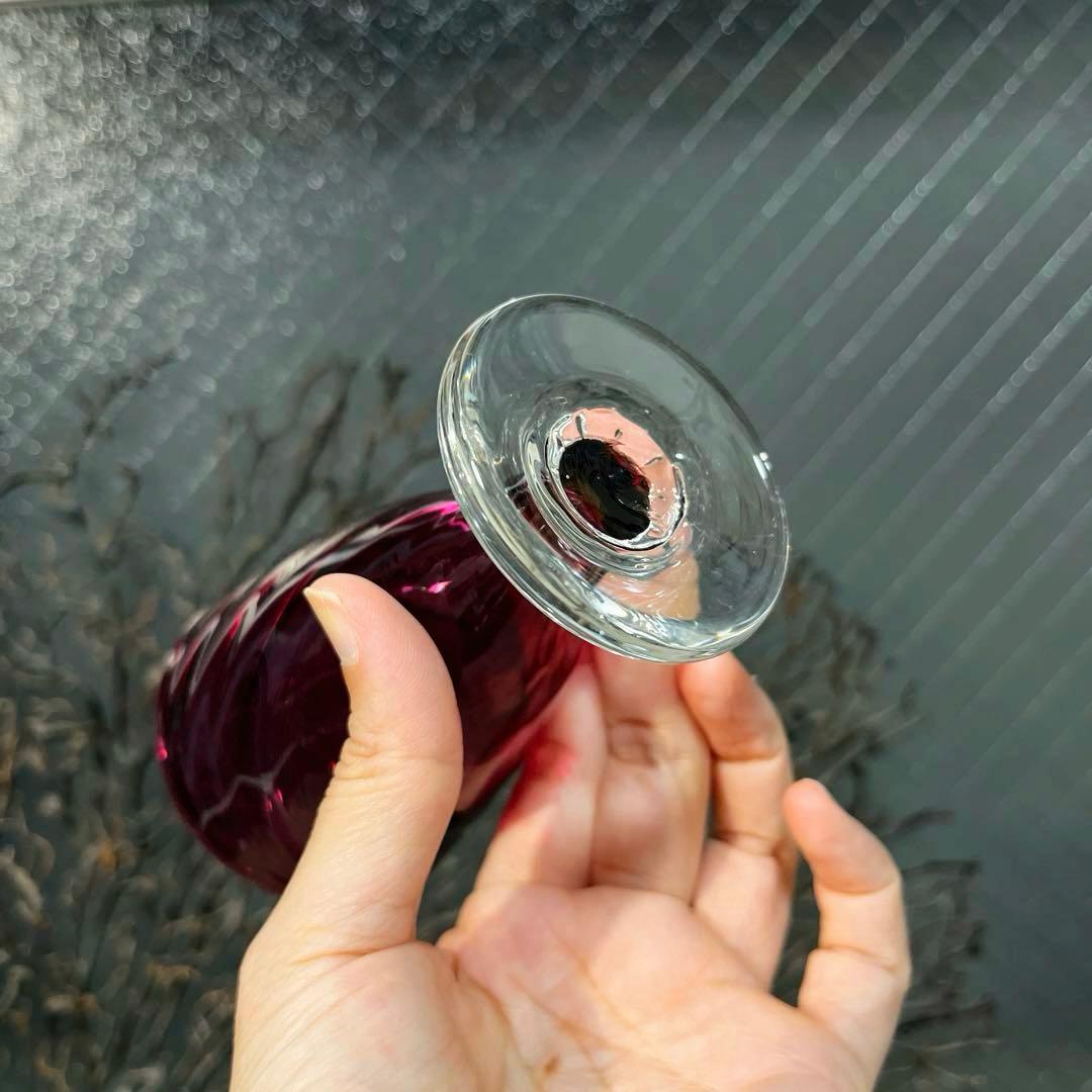 骨董 時代 希少金赤ガラス モールガラス調 流線型 アイスコップ ウラン