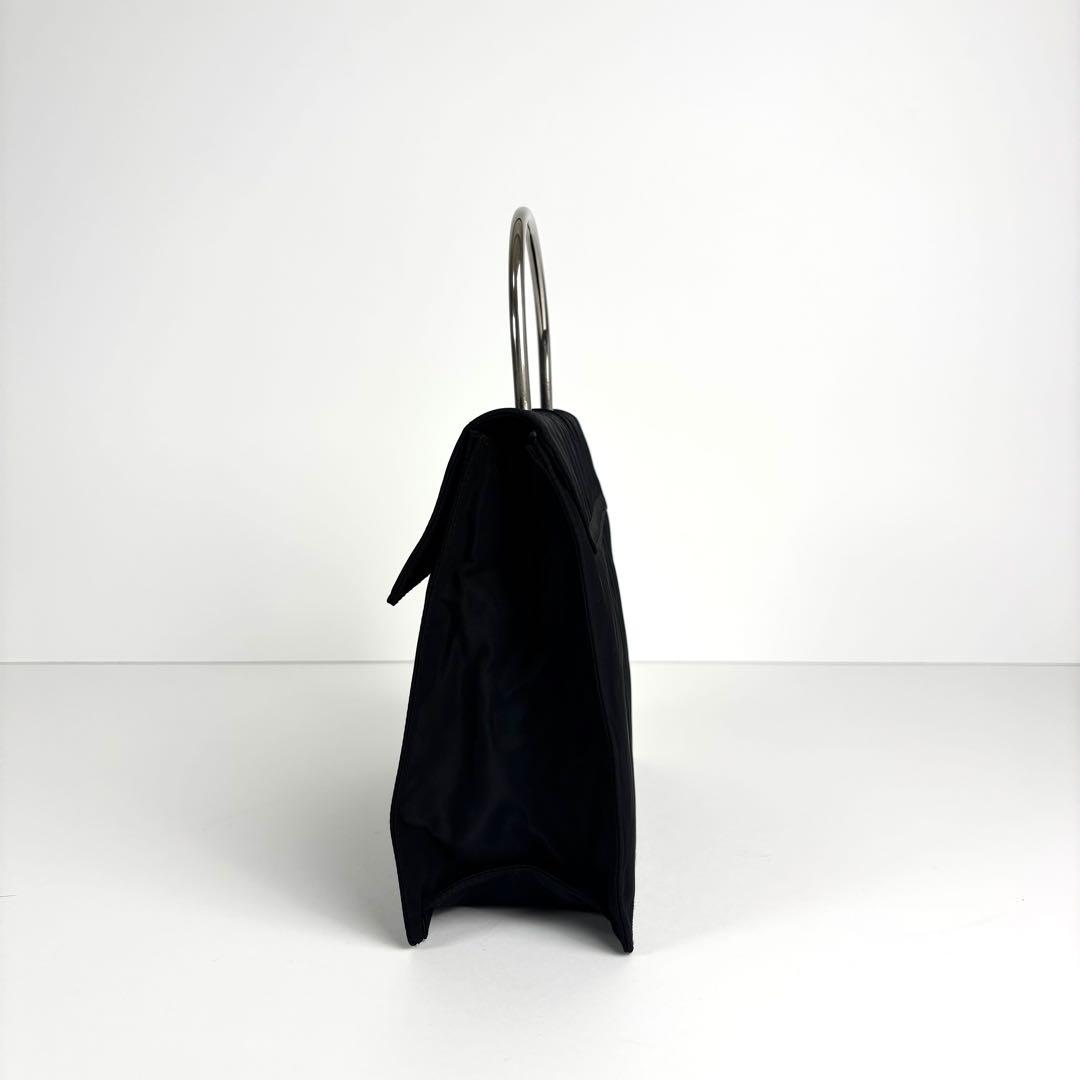 美品 PRADA プラダ メタルハンドル ハンドバッグ ナイロン ブラック