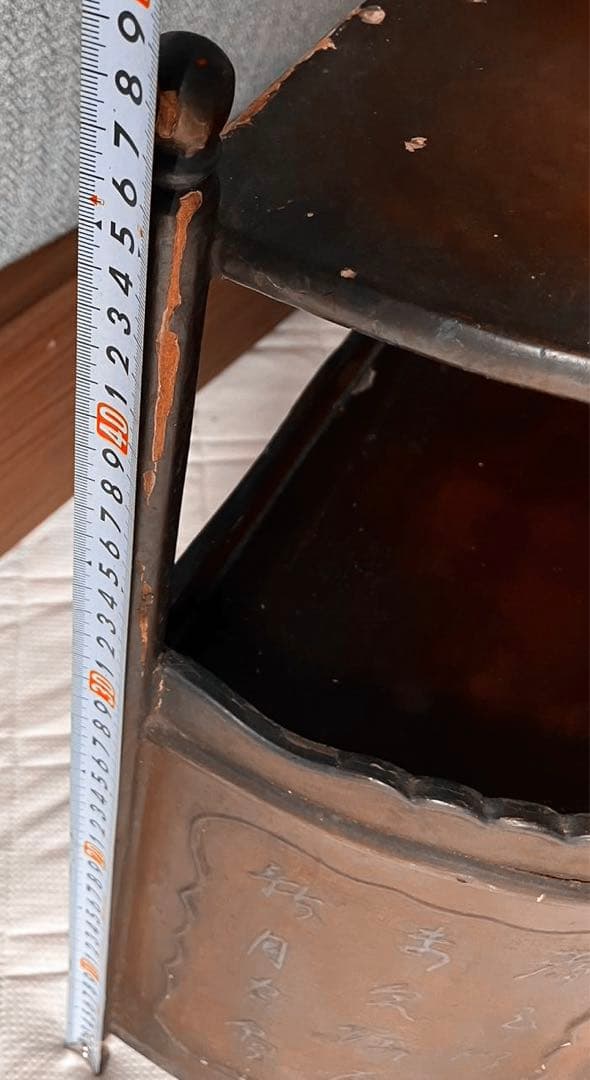 骨董品 唐木家具本花梨 総無垢 茶棚 茶道具 飾棚 彫刻 透かし彫り 煎茶