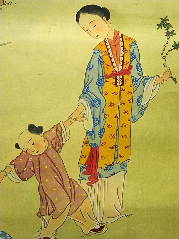 大幅掛軸 菫暁娟『童子遊戯図 人物』中国画 絹本 肉筆 掛け軸 w06116