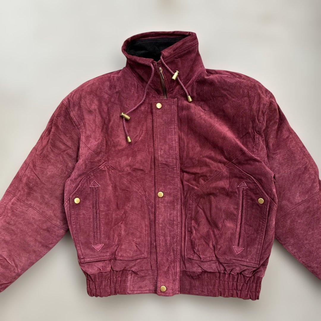 本革レザージャケット えんじ色赤レッド ヴィンテージ90sブルゾン短丈