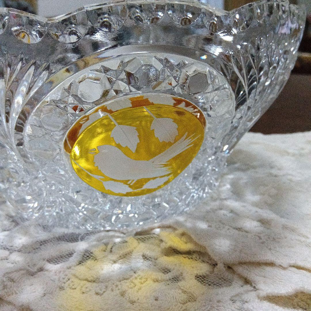 ホフバウワー イエローバードクリスタルガラス ボウル 小鳥