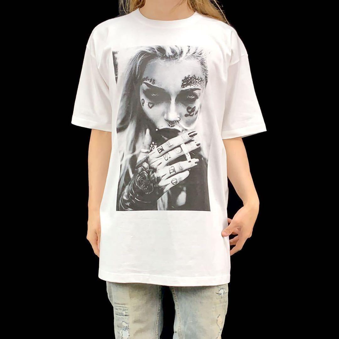 新品 タトゥー TATOO ボディピアス ワイルド 煙草 ビッグプリントTシャツ