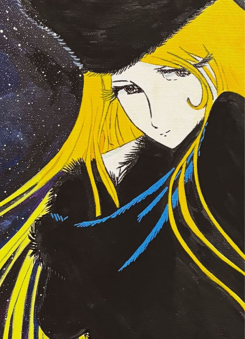 F4号】手描き油彩 松本零士【銀河鉄道999】サイン有模写メーテル絵画