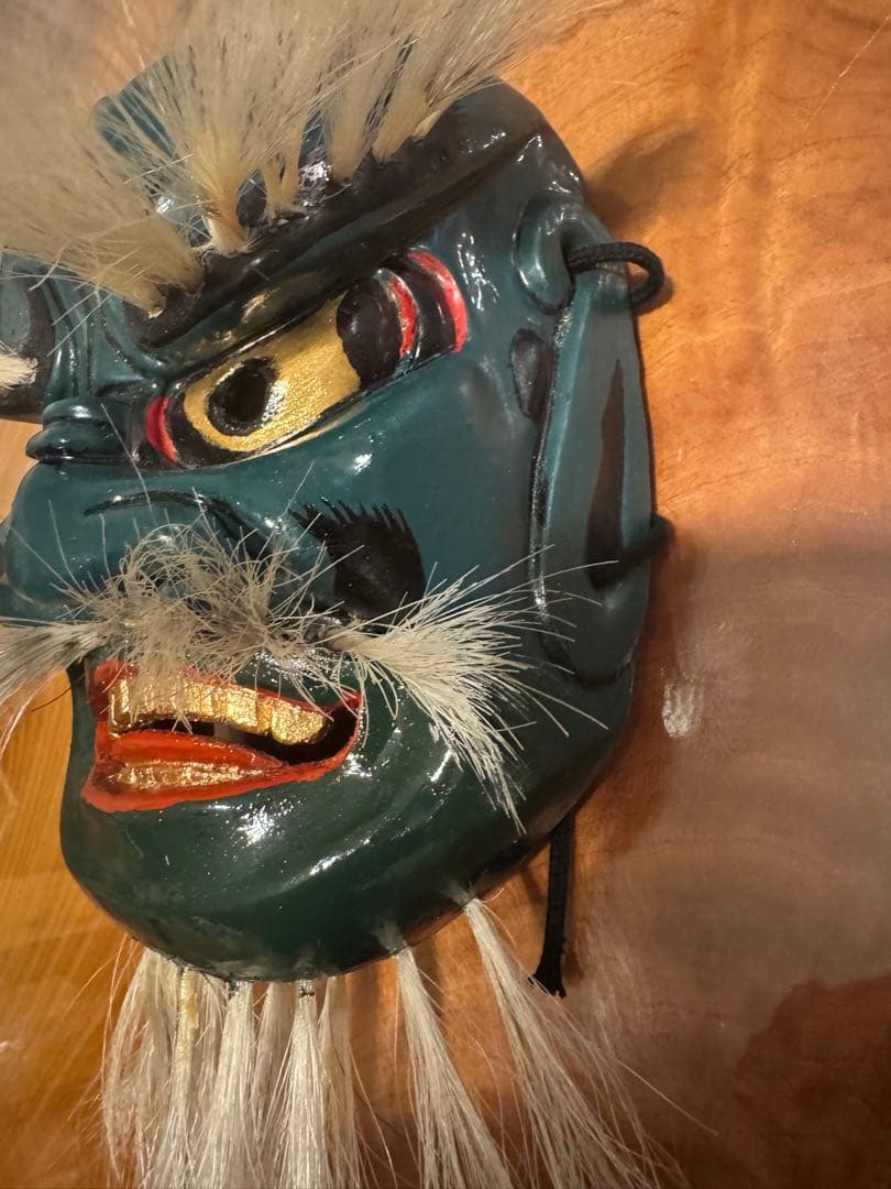 神楽面 出雲神楽 能面 緑色 木製 木彫り面 木彫り 彫刻 狂言面 石見神楽面