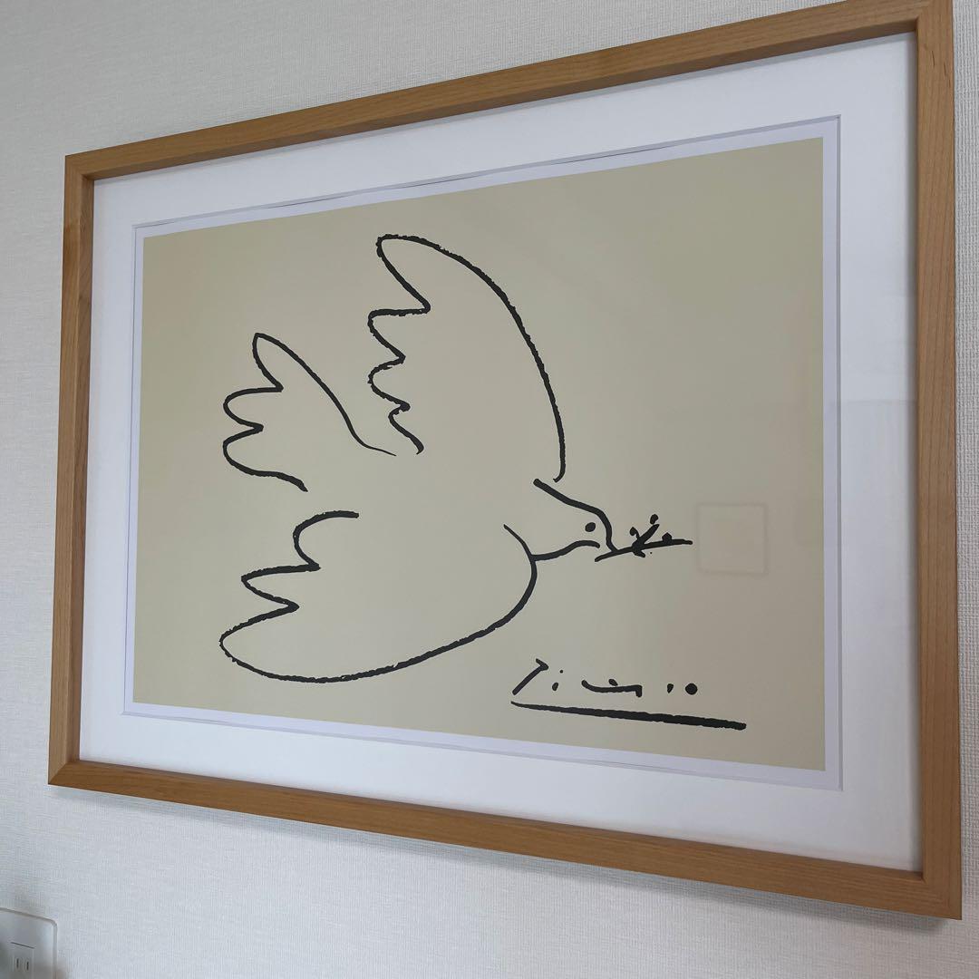 パブロ・ピカソ アートフレーム ハト 複製画 絵 木枠 71×55センチ