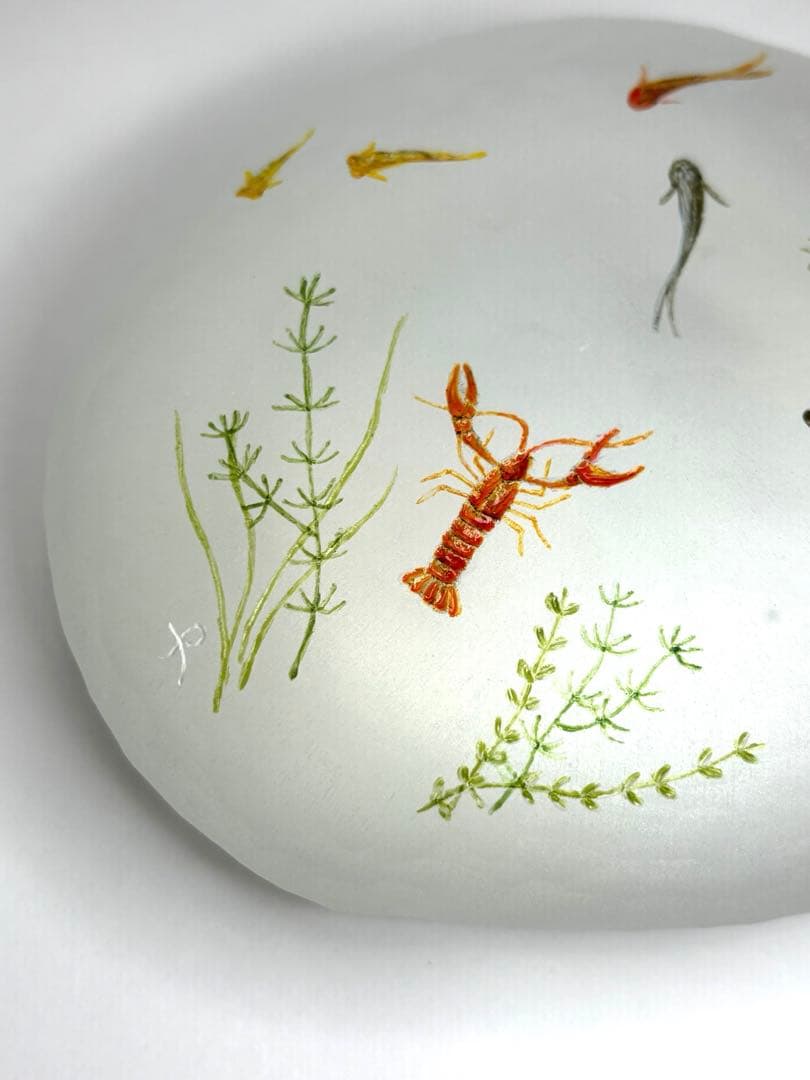 久保裕子さん作 ガラス ザリガニ 魚 水草 ペーパーウェイト 文鎮 オブジェ