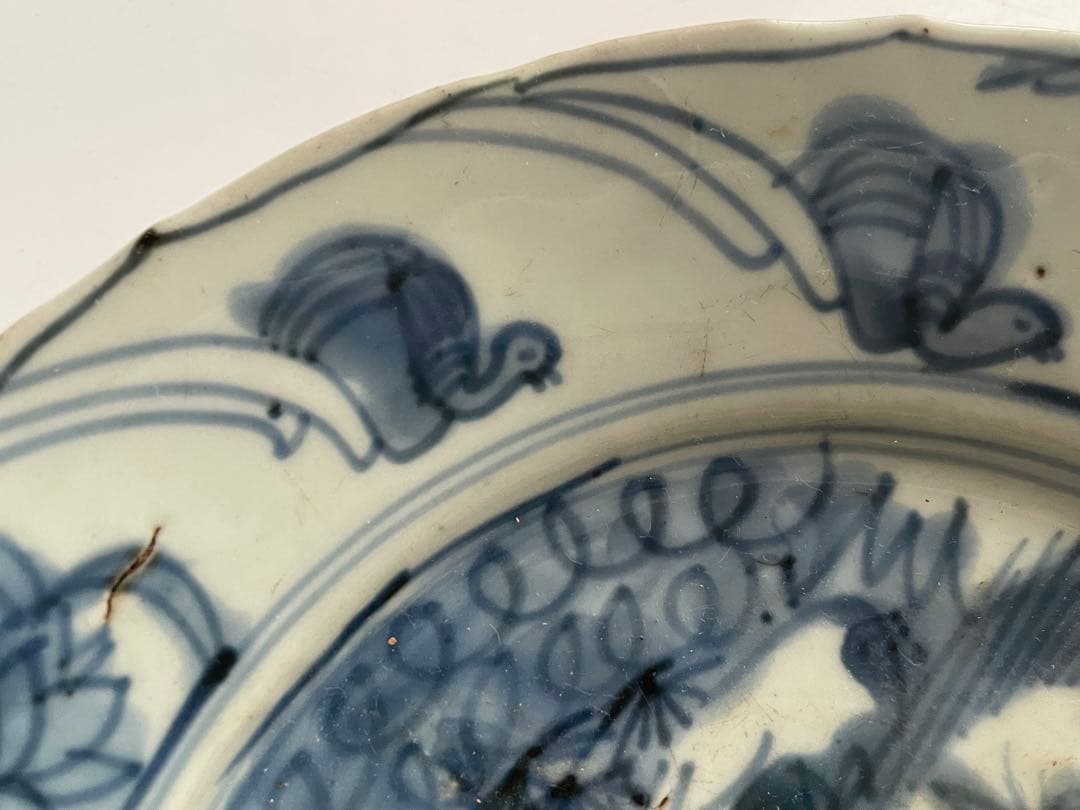 骨董 アンティーク 呉須 染付 鹿花文様 七寸皿 漳州窯 明 呉須手