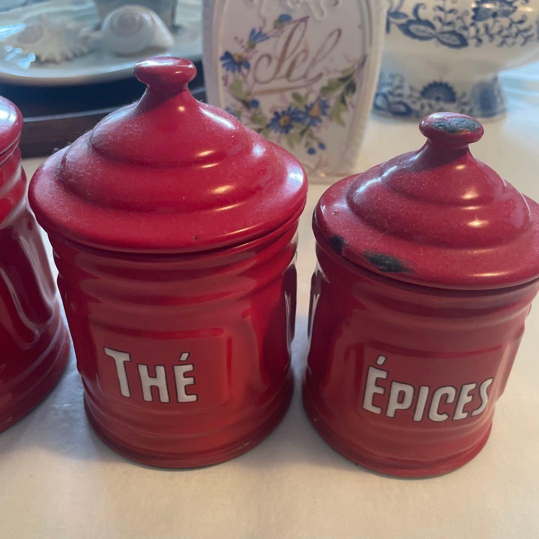 SALE開催‼️ビンテージ赤ホーローキャニスター 6個セット キッチン雑貨