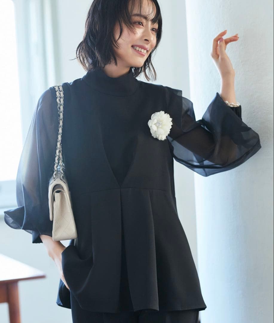 【大きめ】ルイルエ オーガンジースリーブ パンツ セットアップ 3L 結婚式