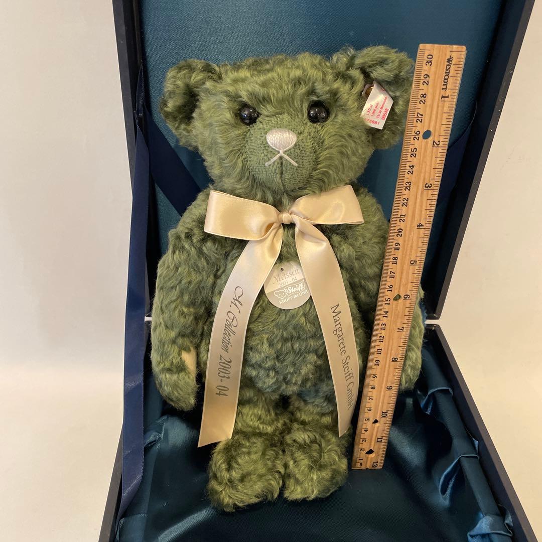超美品Steiff シュタイフ マイセン コラボ グリーンテディベア 皿付き