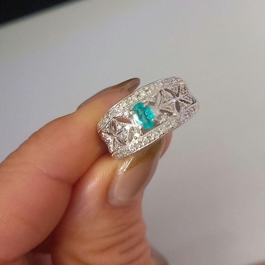 Pt900 パライバトルマリン・ダイヤモンド リング