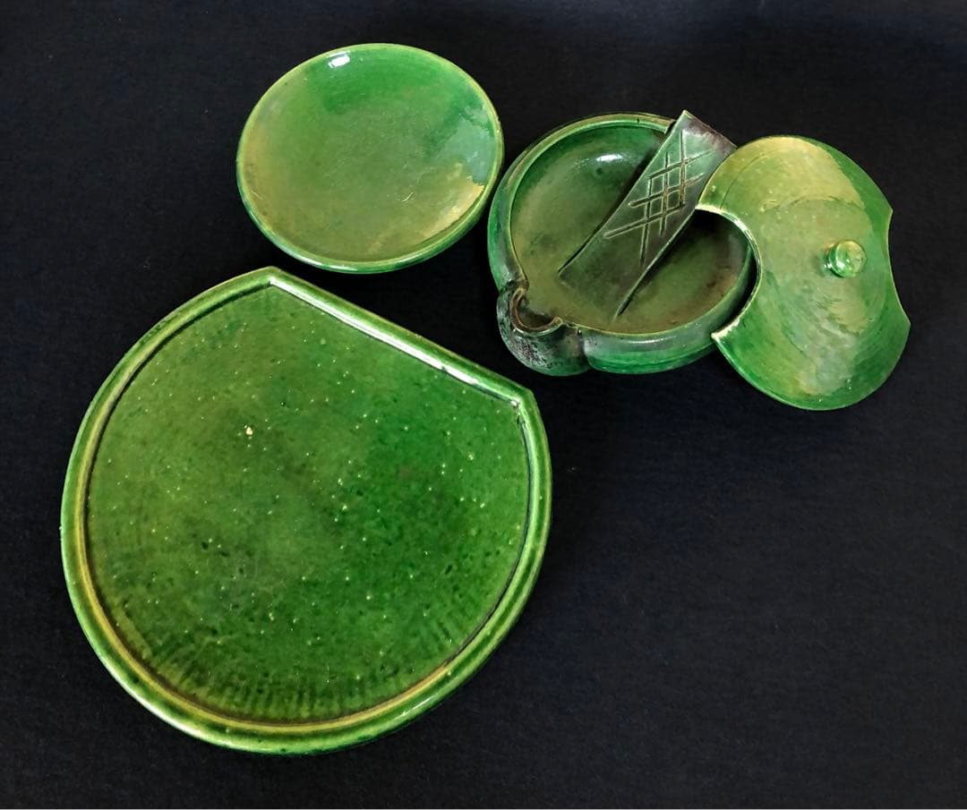 《R》茶道具 短檠 青楽 雀瓦 和楽 燭台 夜咄 灯火具 元箱 251225か3