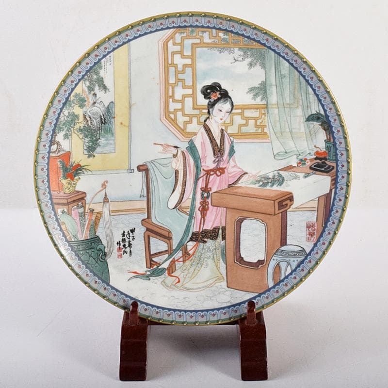 中国　粉彩　漢詩人物文盤　皿　V　R7855 中国 粉彩 漢詩人物文盤 皿 V R7855 中国 粉彩 漢詩人物文