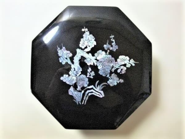 八角形 漆器 菓子器 花模様 青貝 螺鈿 菓子器 天然木 本漆器 逸品