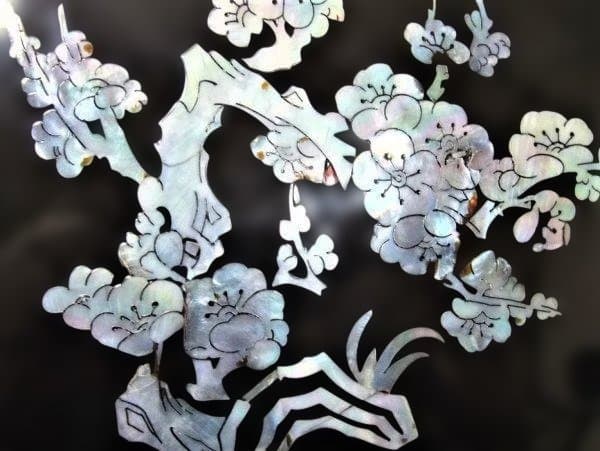 八角形 漆器 菓子器 花模様 青貝 螺鈿 菓子器 天然木 本漆器 逸品