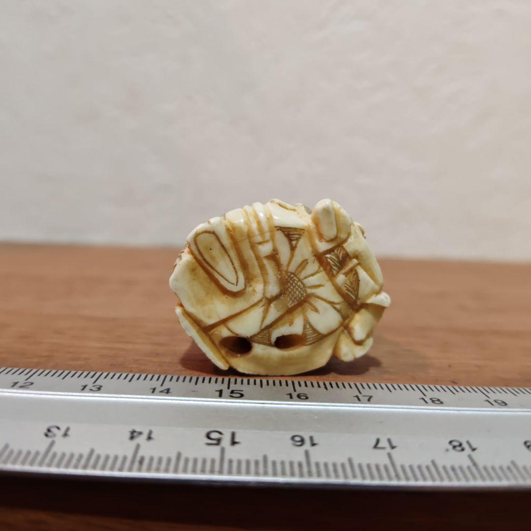 時代提物 人物根付 天然素材【侍親子】高さ約4.1cm 横幅約3.5cm重31g