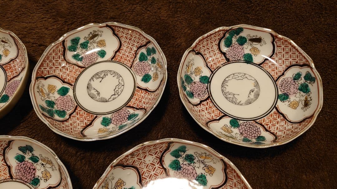 古伊万里　伊万里　色絵　華の図　なます皿　菓子皿　５客