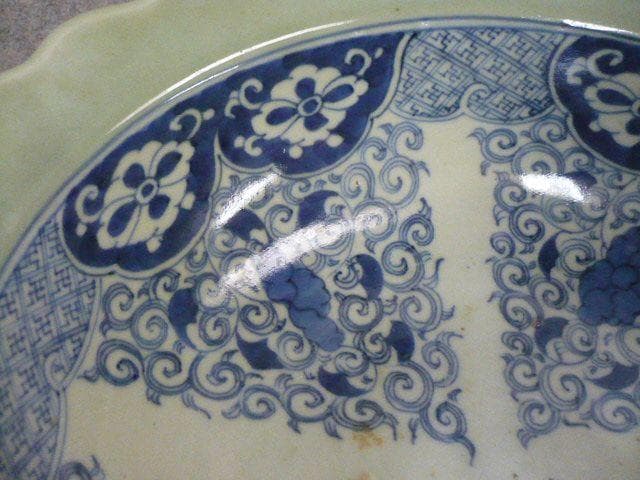 古伊万里 成化年製 青磁 染付 深鉢 [B31460]