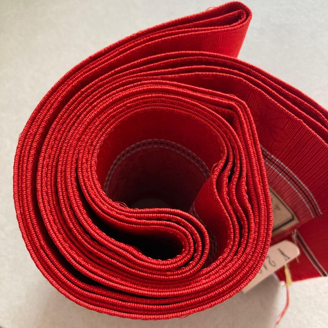 未使用　本場筑前博多織　半幅帯　織り出し縞模様・花模様　正絹　No.2-22