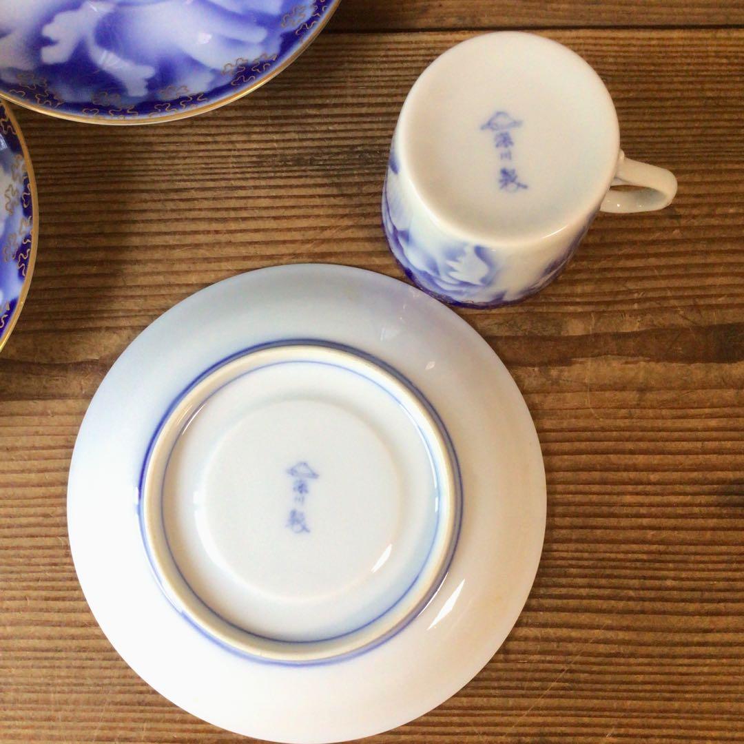 No4397 深川製 珈琲碗皿揃 牡丹金ミル 6客 共箱 有田焼 送料無料