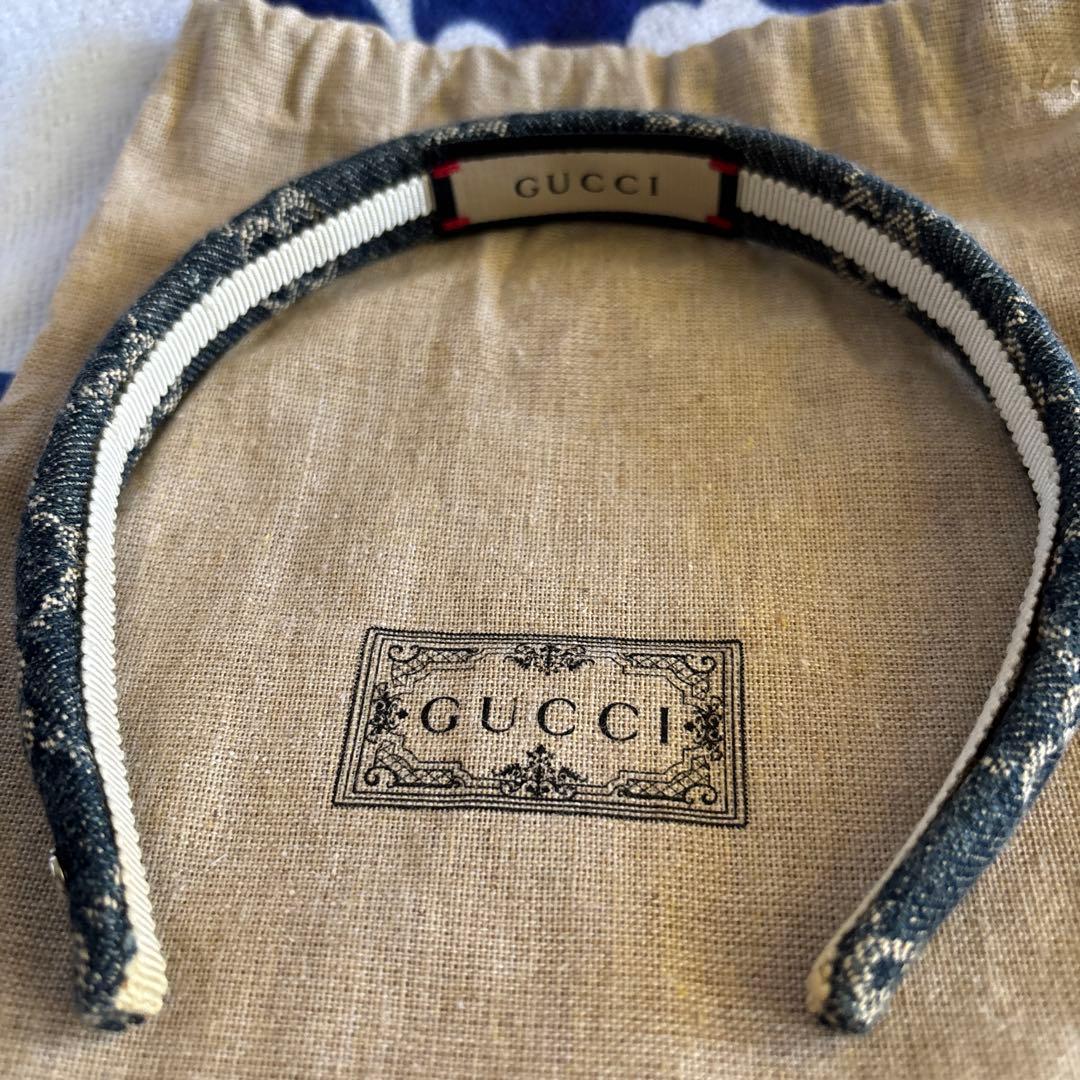 GUCCI ダークブルー ヘアバンド 保存袋付き
