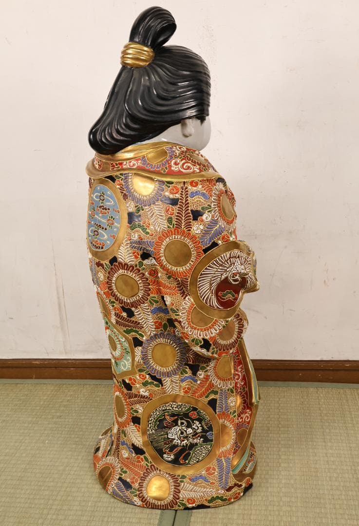 九谷焼 八幡窯 色絵金彩龍図　お多福 像　お福　置物　高さ約77cm　BK67