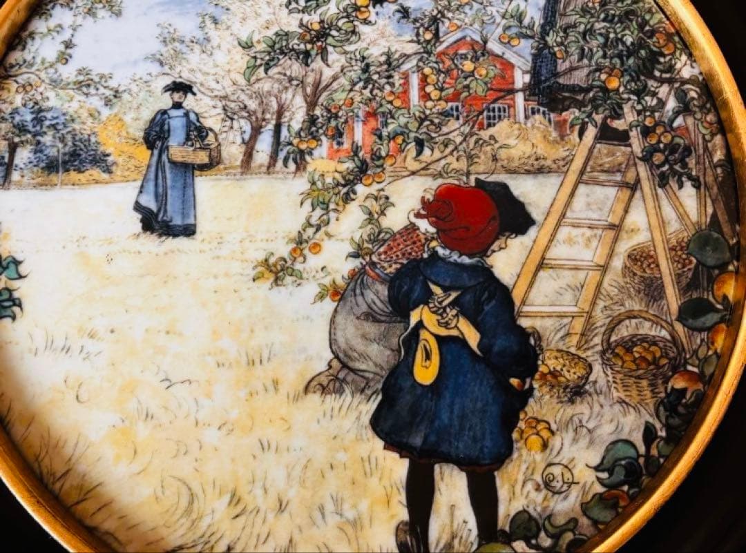 ロイヤルコペンハーゲン「ピッキングアップル」絵画プレート証明書と