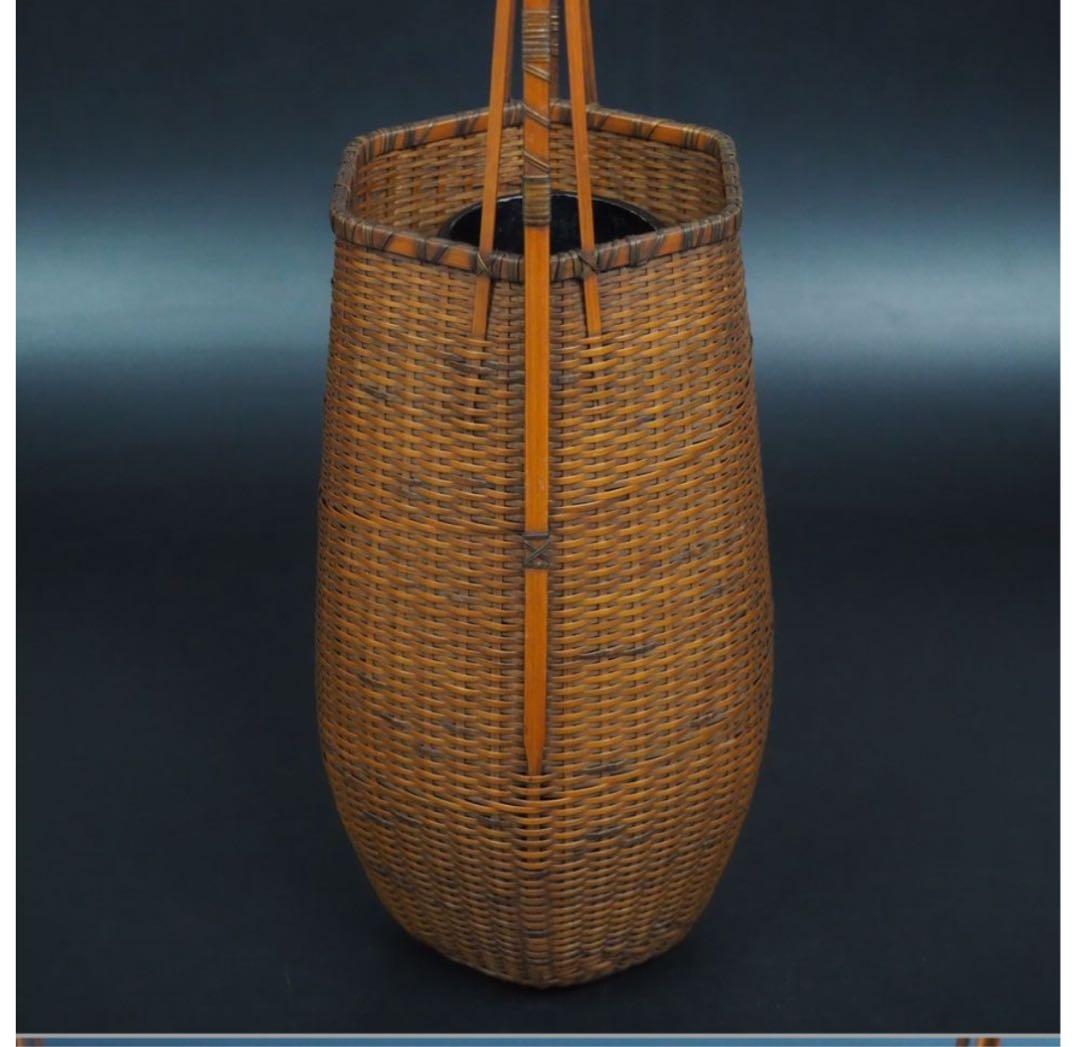 送料無料 伝統工芸士『森上 仁』作 竹細工 竹製花籠 花入れ