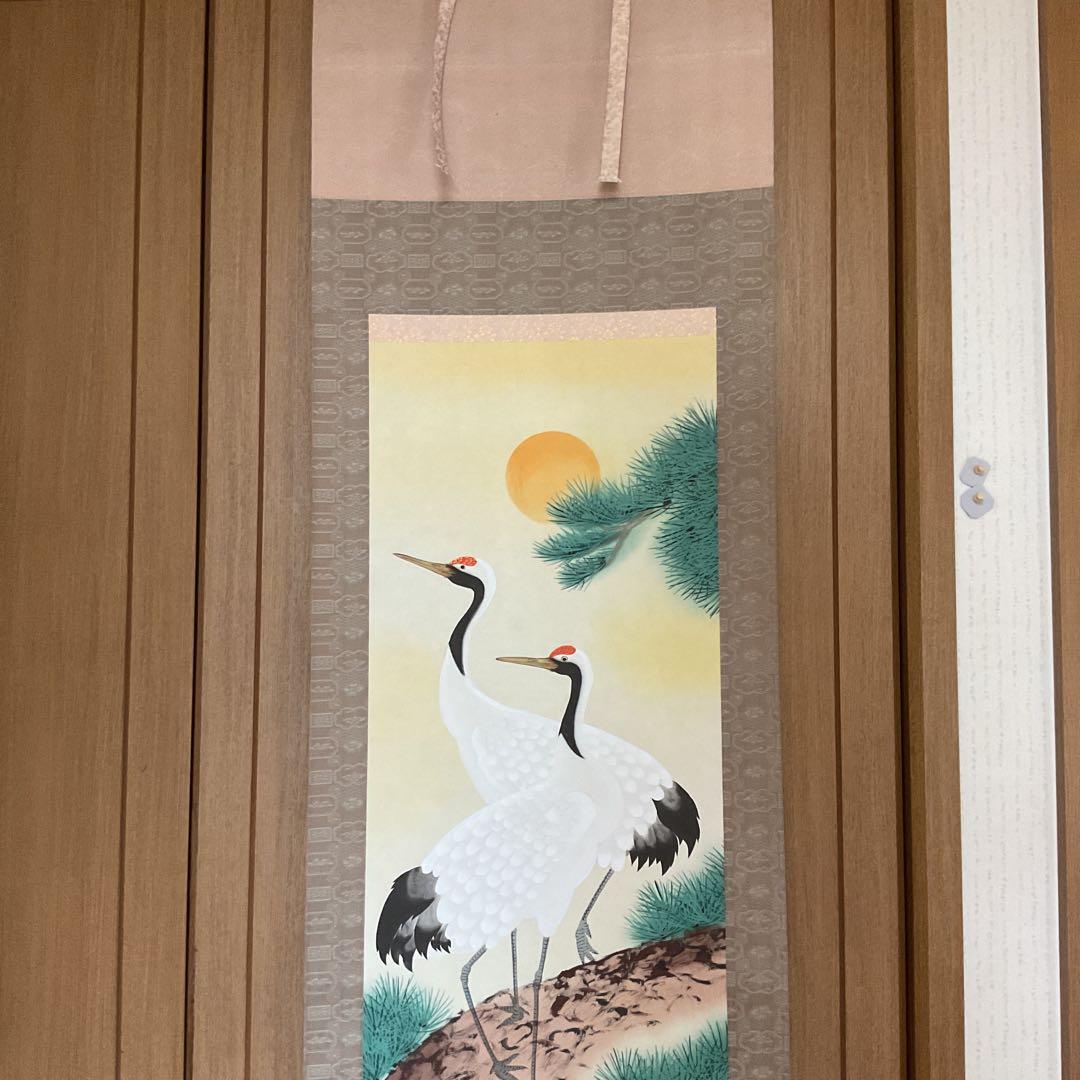 玉 泉 筆 絹本彩色画 タイトル 【 松 上 鶴 図 】 共箱