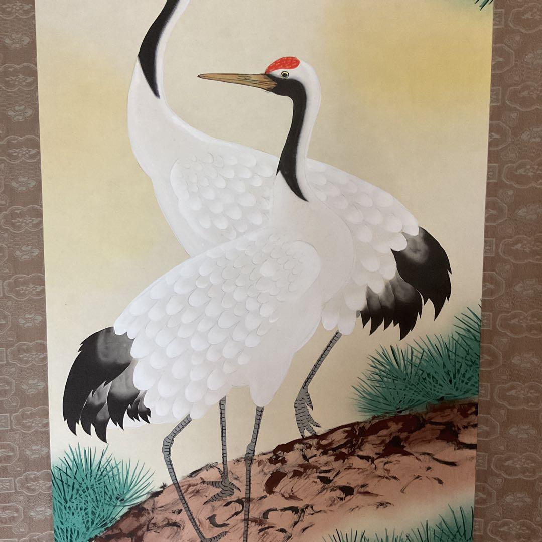 玉 泉 筆 絹本彩色画 タイトル 【 松 上 鶴 図 】 共箱