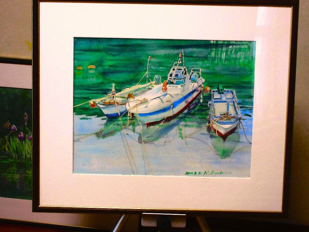 水彩画のボート額装済み
