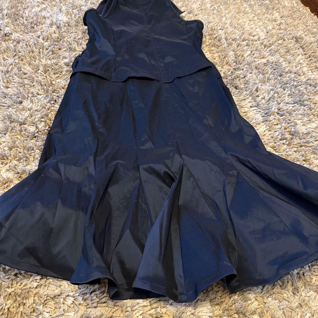 TADASHI collection】黒の襟付きフレアパーティードレス