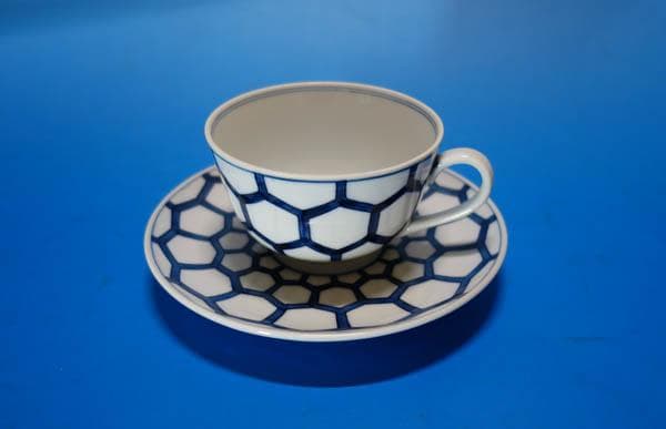 有田焼 村上玄輝 染付 亀甲文 六角紋 カップ＆ソーサー 碗皿 2203