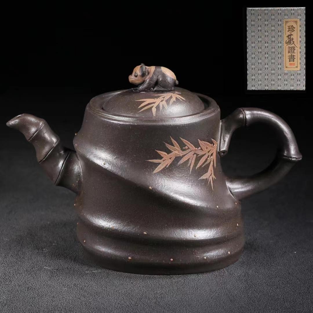 中国古美術・原鉱紫泥蓮子紫砂壺・底款：蒋蓉・紫砂壺・朱泥・急須